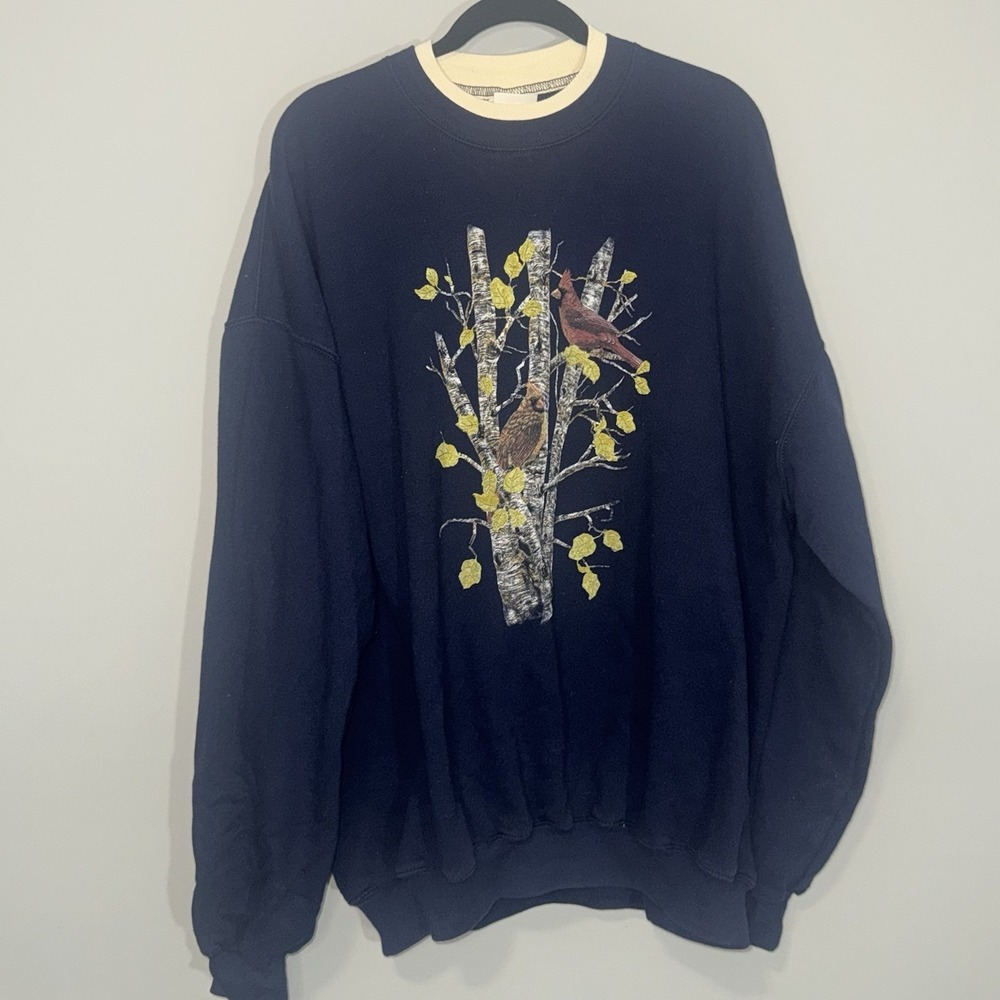 Vintage‎ 90s Pleasant Shade Navy Blue Cardinal Tree Graphic Sweatshirt 3X Women